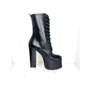 Saint Laurent Black Cherry Leather Platform Ankle Boots lace-up Designer EU 36.5